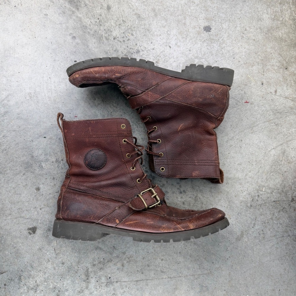 Polo Ralph Lauren Ranger Brown Leather Buckle Combat Boots 12 D RANGER-BO-CSL